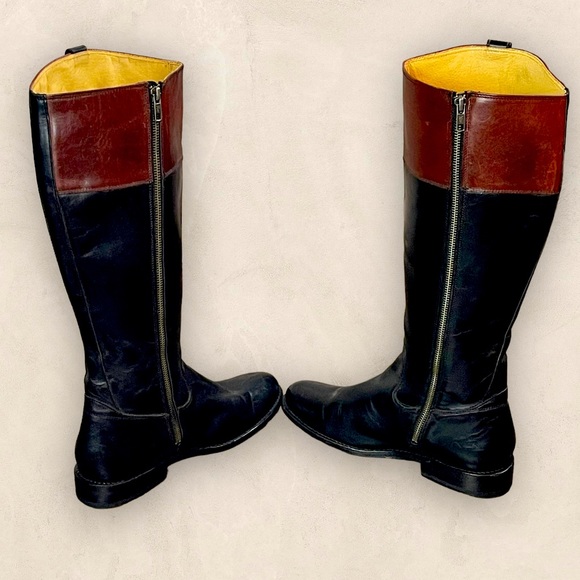 Frye Jayden Tall Button Riding Equestrian boots Black and cognac Extended Calf - Picture 7 of 14